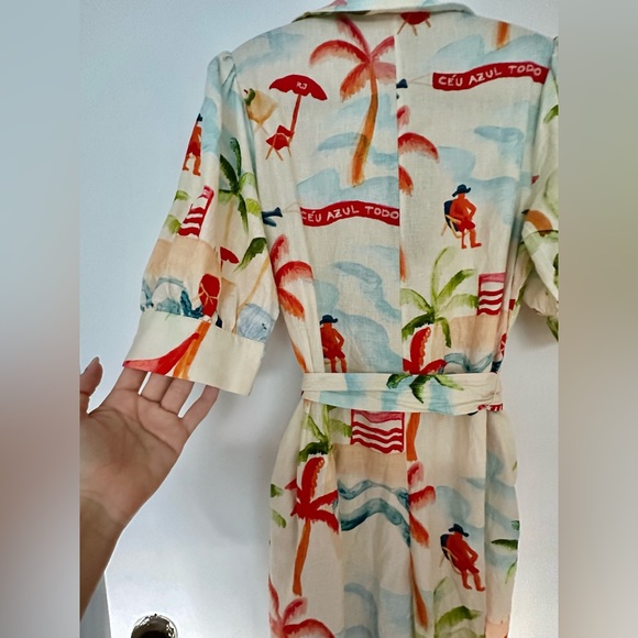 Farm Rio Copacabana Jumpsuit Small NWT white beige linen beach palm travel print - Picture 11 of 13